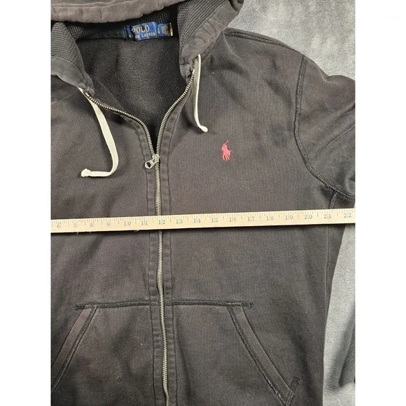 Polo Ralph Lauren Hoodie Mens Large Black Full Zip Fleece Sweatshirt Pony Jacket